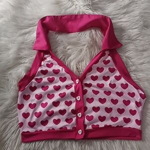 Heart Pattern Pink Crop Top